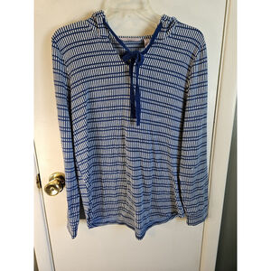 AnyBody Womens Top Size Small Blue White Striped Hooded Long Sleeve